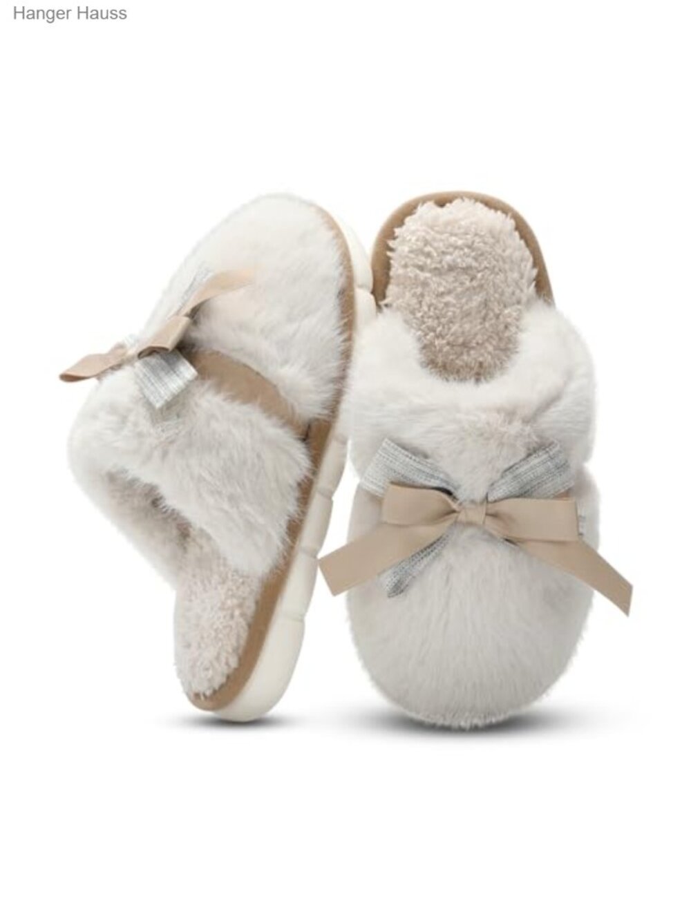 Fuzzy Faux Fur Memory Foam House Slippers Plush Bow Cozy Indoor Outdoor